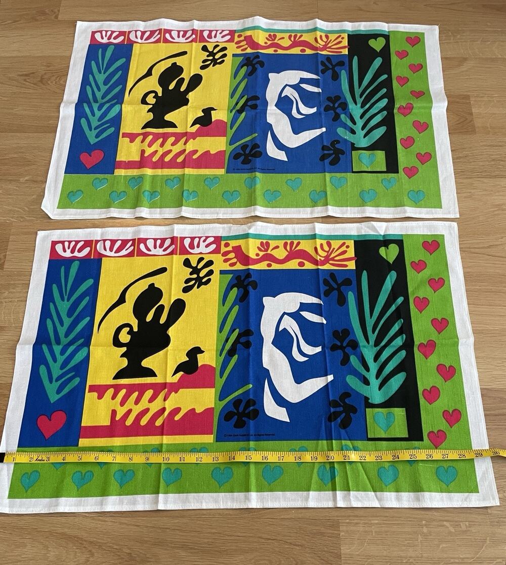 Vintage Pr.of 2 Henri Matisse Artist Linen Towels Colorful Paper cut out Pattern